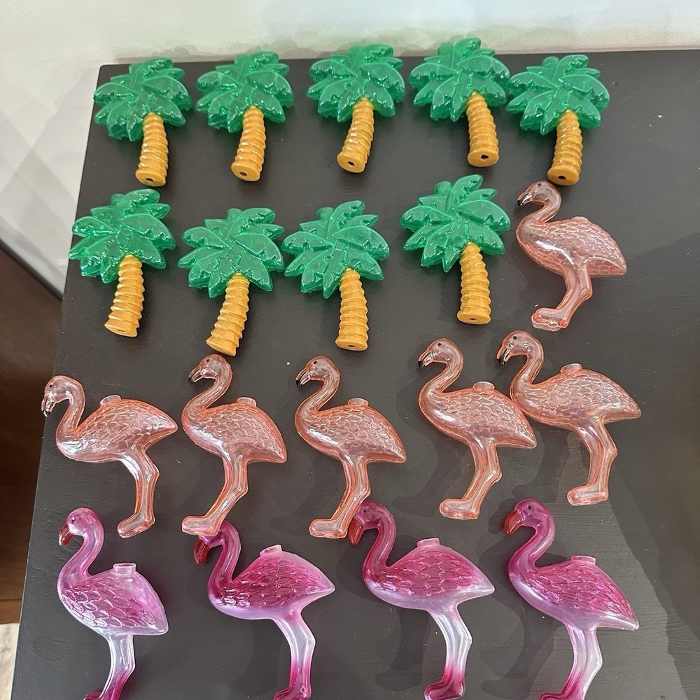 VTG Set Of 20 Flamingo Palm Tree Blow Mold Replacements String Light Luau Party